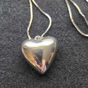 Elegant Sterling Silver Puffy Heart Pendant Necklace 24" Chain Korea 1.5…